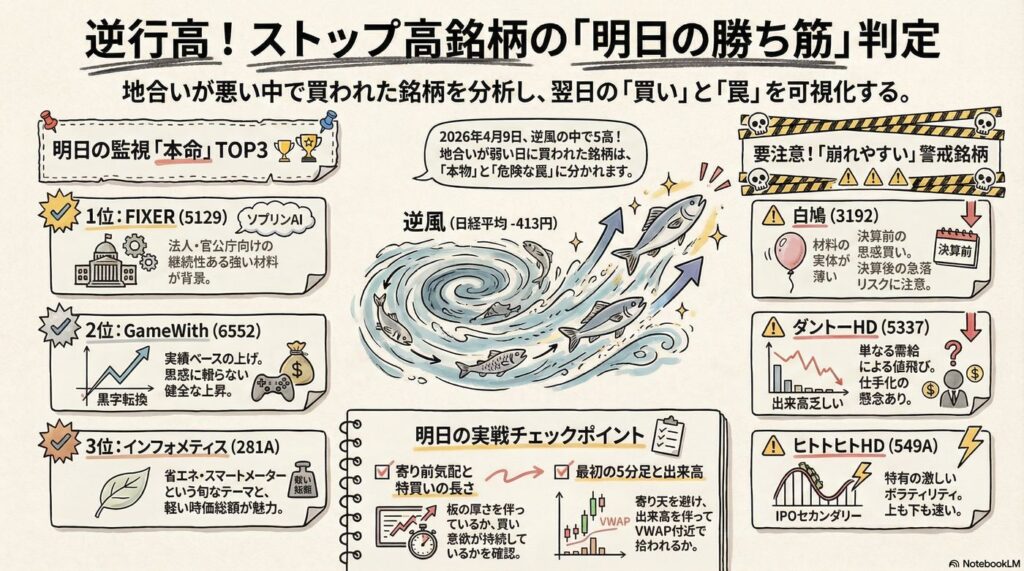 本日のストップ高6銘柄を短期資金目線で分析。明日も強そうな銘柄はどれか